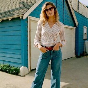 MAEVE by Anthropologie Retro Striped Mariana Wrap Button Blouse!